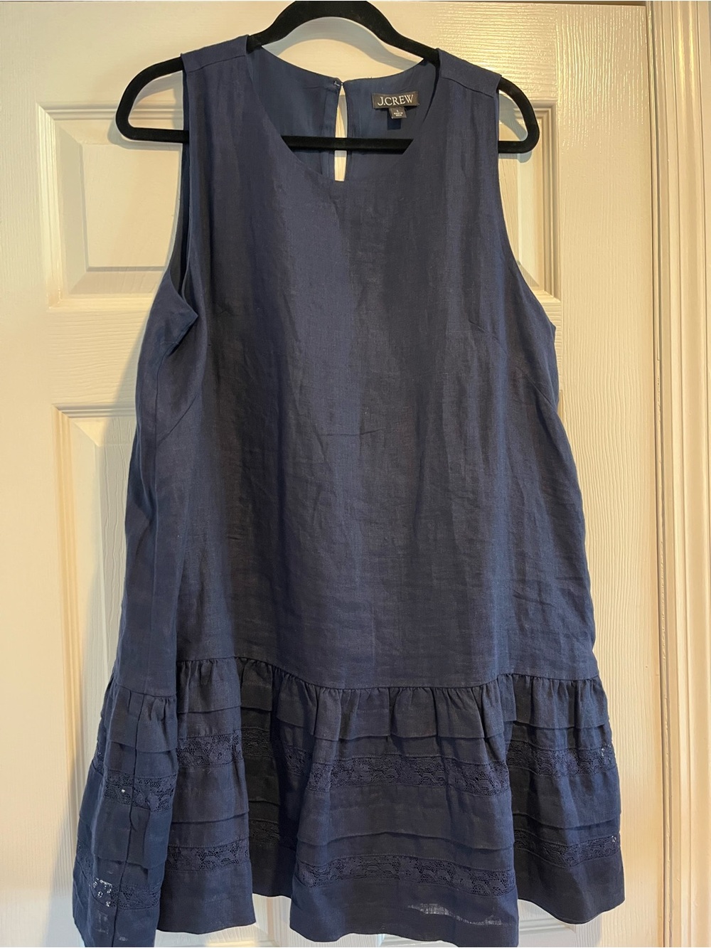 J. Crew Navy Sleeveless Linen Ruffle-Hem Tank. Worn once. Like new. SZ L